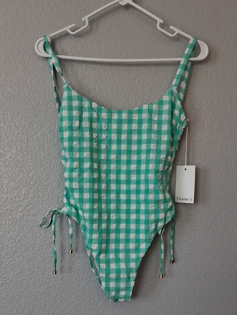 Vitamin A Mint Green and White Gingham One-Piece Swimsuit